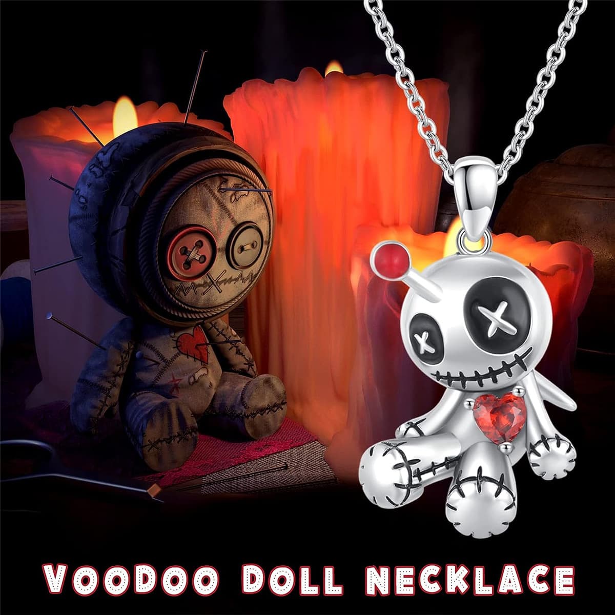 Cartoon Red Heart Voodoo Doll Necklace Halloween