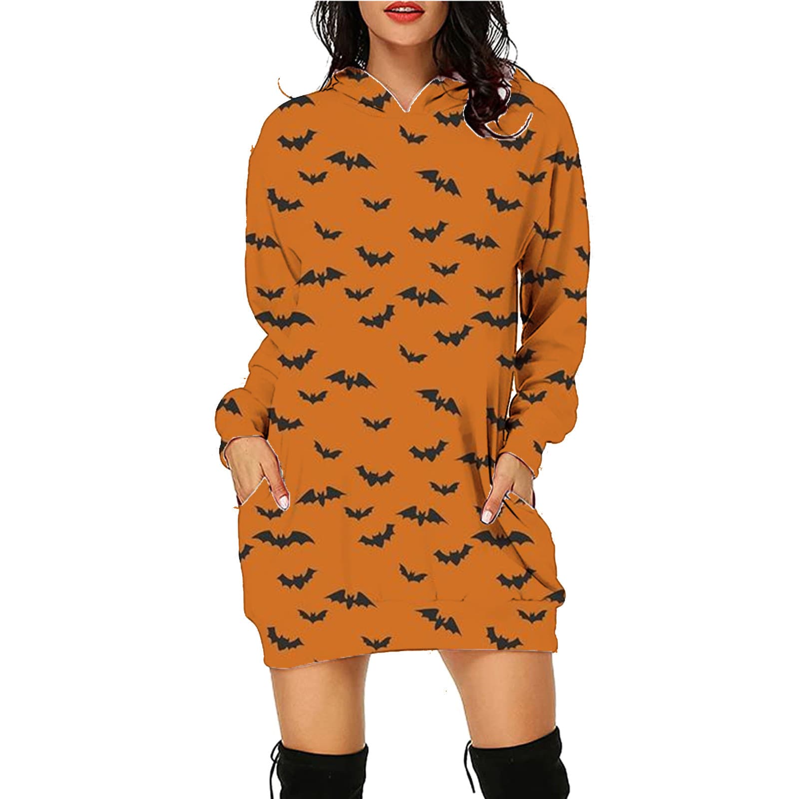 Halloween Print Long Hoodie With Pockets Sweater Long