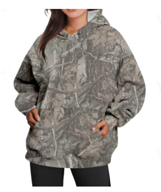 Women's Camouflage Hoodie Maple Leaf Print Oversized
