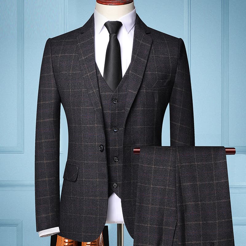 Plaid Suit Men's Suit Three-piece Suit Groom Wedding