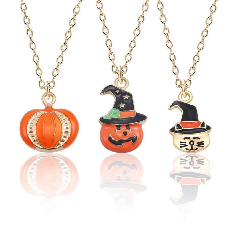 Halloween Oil Drop Pumpkin Cat Necklace Creative