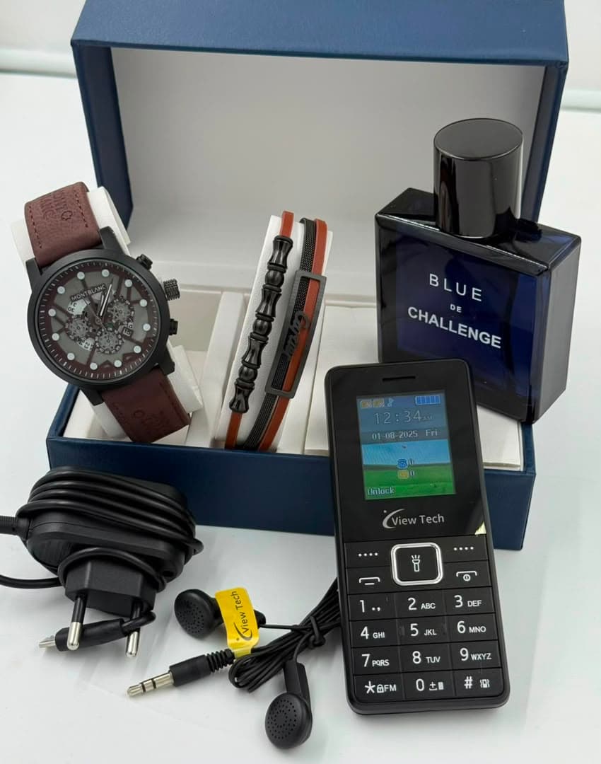 Special package of keypads phone with watch , bracelets, perfume , earpiece and many more